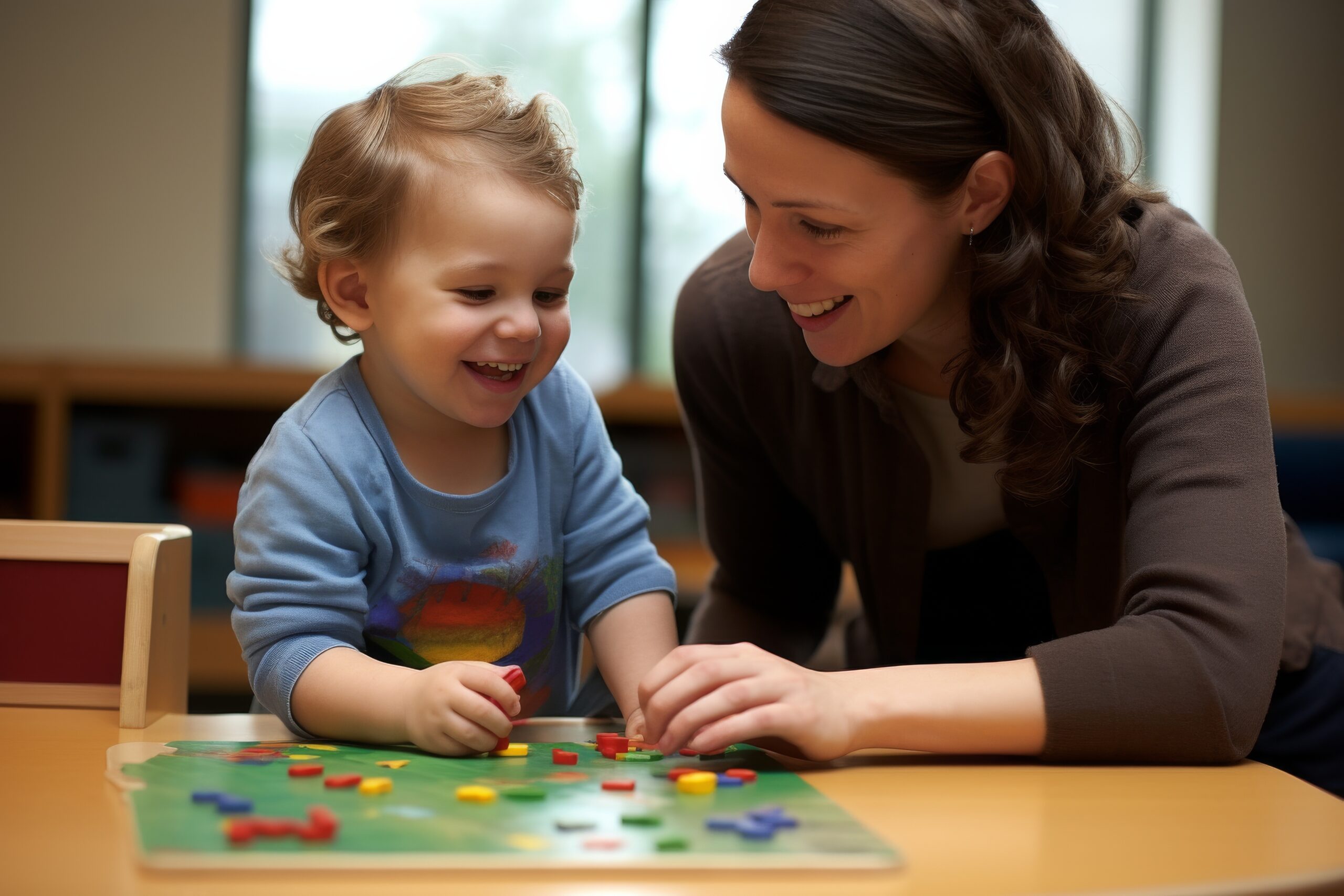 The Role of a Registered Behavior Technician" post on Autism F.I.R.S.T. The image shows a woman and a young boy smiling while playing with puzzle pieces on a table.